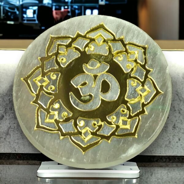 Om Selenite Golden Charging Plate